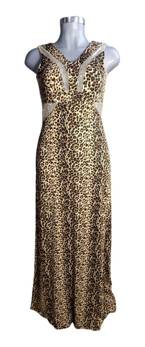 Vestido Largo Animal Print Leopardo Lentejuelas Mujer Dama