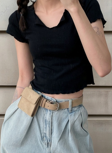 Camiseta Crop Cuello V Ajustada Mc Spice For Mujeres Verano