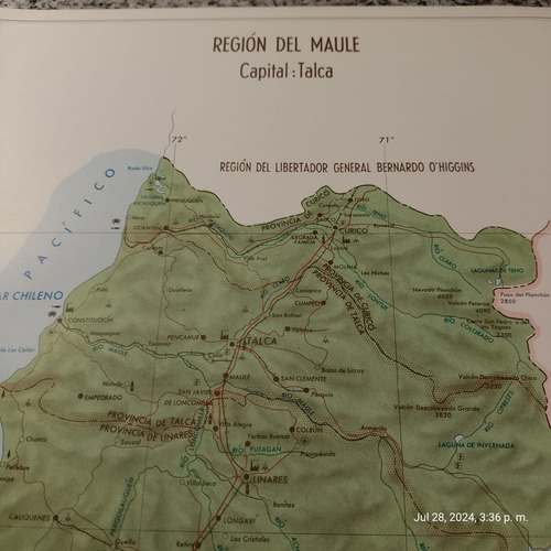 Mapa Región Del Maule34x25cm. Imp. 1976 (Usado)