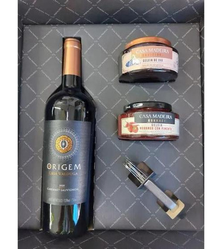 Kit Vinho Casa Valduga Origem 750ml +2 Geleias +sacarrolhas