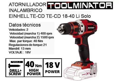 Taladro Percutor Einhell Batería 18v Litio Mandril 13mm