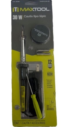 Imagen 2 de 3 de Cautin Soldador Tipo Lapiz 30w Con Accesorios Maxtool