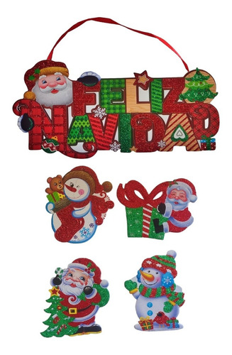 Adornos Navideños Feliz Navidad Santa Claus, Muñeco De Nieve