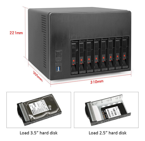 Case Audheid K7 8 Bay Nas, Placa Base Mini-itx Compatible Co