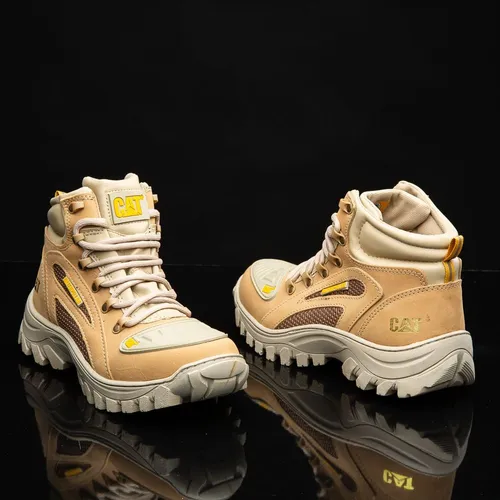 Bota Caterpillar Original Masculina palmilha a Gel Couro Legitimo Nude  Impermeável Confortável.