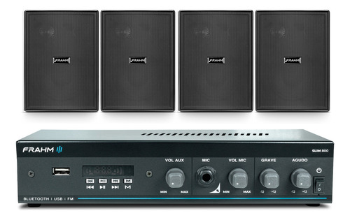 Kit Som Ambiente Slim 800 + 2 Pares De Caixa Pretas - Frahm