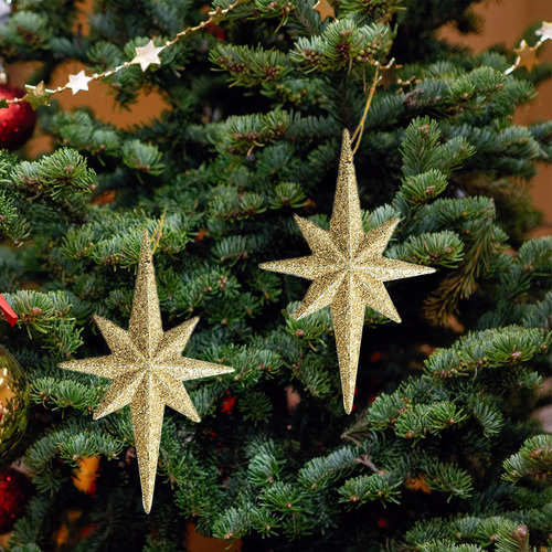 2 Colgantes De Estrellas Con Purpurina Para Navidad,