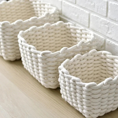 Cesta De Almacenamiento Tejida Con Cuerda De Algodón, Tamaño