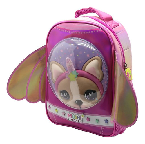 Mochila Escolar Simones Mushi Space Color Rosa Diseño De La Tela Lisa