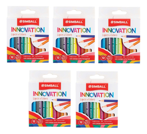 5 Cajas De Lapices Cortos Simball Innovation X 12 Colores