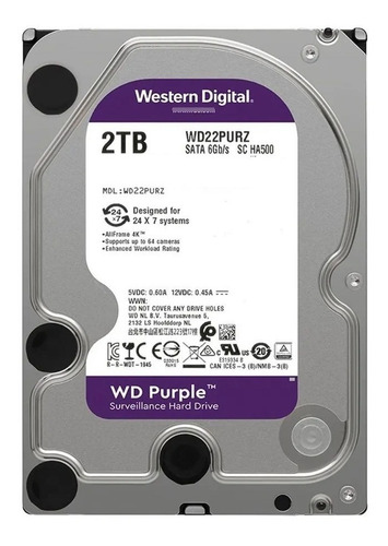 Disco duro interno Western Digital WD Purple WD20PURZ 2TB púrpura