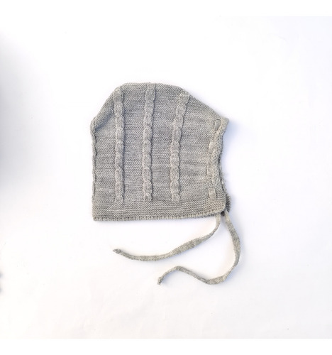 Gorrito Capota Tejidos Bebe 0m A 6m Gris Claro S Trenzas