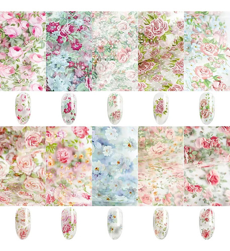 Calcomanías De Diseño De Uñas De Flores, Calcomanías De Enca