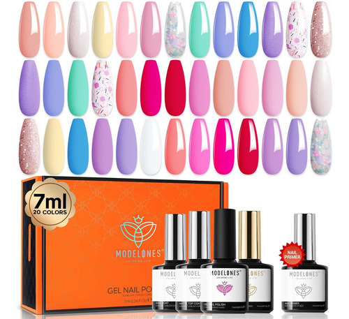 Modelones Kit De Esmalte De Uñas De Gel De 20 Colores, 24 Pi