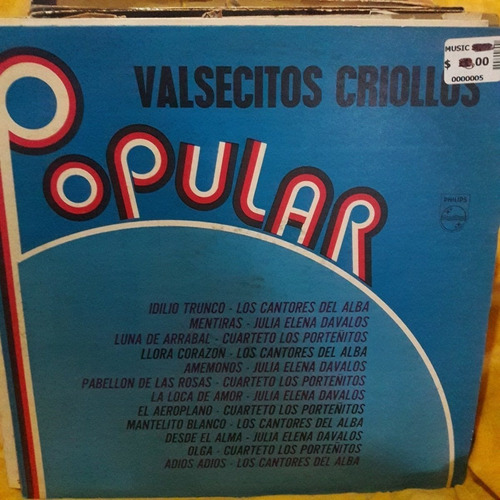 Vinilo Popular Valsecitos Criollos Porteñitos Avalos Alba F3