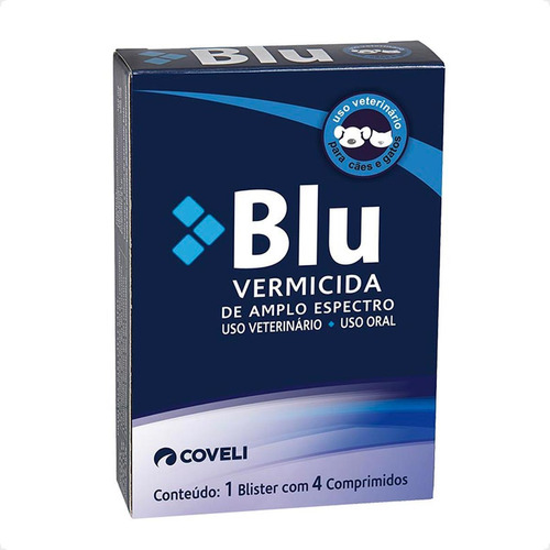 Blu Coveli Vermífugo Para Cães E Gatos - 4 Comprimidos