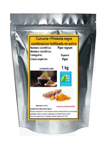 Cúrcuma + Pimienta Combinadas 1kg  En Polvo Orgánica