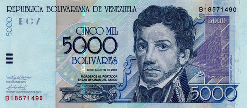 Billete 5000 Bolívares 13 De Agosto 2002 Serial B8 