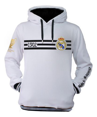 Buzo Hoodie Gris En Algodón Perchado Real Madrid Fan