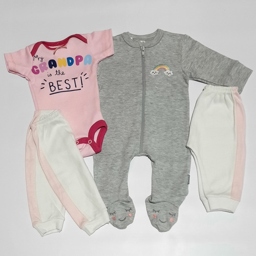 Imagen 1 de 7 de Combo Recien Nacido Bebe Beba Enterito, Body Y 2 Pantalones