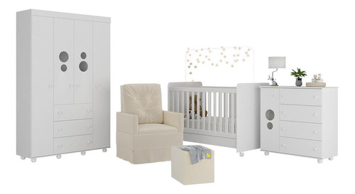 Quarto Bebê Colchão/poltrona/puf Pimpolho Multimóveis Mp4103 Cor Branco/Bege