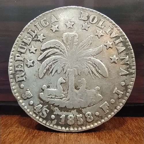 Antigua Moneda De Plata 4 Soles Bolivia 1858 Ptsfj Km# 123.2