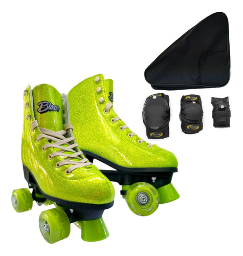 Patines Glam Llanta Led Roller Vinil Mochila Y Protecciones