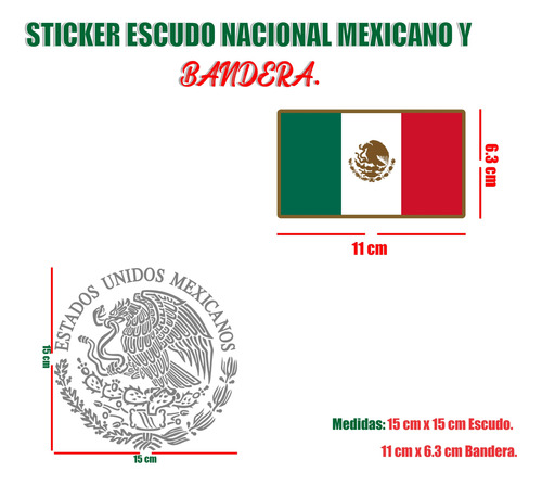 Sticker Escudo Nacional De México 2 Piezas De 15cm + Bandera