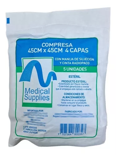 Compresas de Gasa Cosida de Algodón No estéril Tamaño 45cm x 45cm 2 Telas  Cosidas Formato FV 1000 ud.