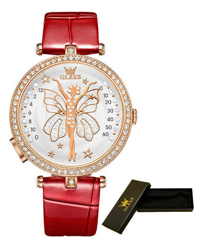 Reloj De Cuarzo Olevs 5576 De Lujo Con Piel De Diamante