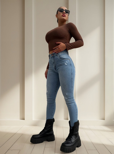 Jean Elastizado Las Locas Denim Ear - Con Tachas