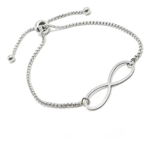 Imagen 3 de 7 de Pulsera Mujer Ajustable Acero Inoxidable Dije Infinito Plata