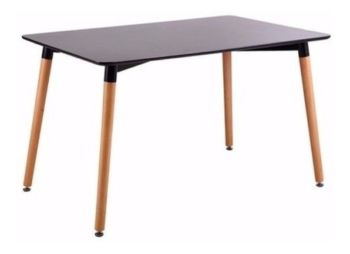 Mesa 1.2 M Eames Color Negro Con Patas De Madera Maciza