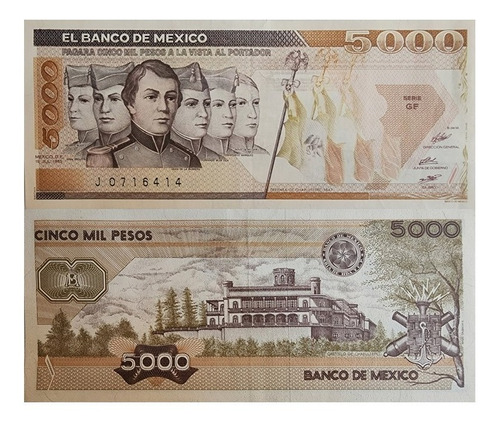 Billete 5000 Pesos Niños Heroes 1985 Familia Aa, Aunc