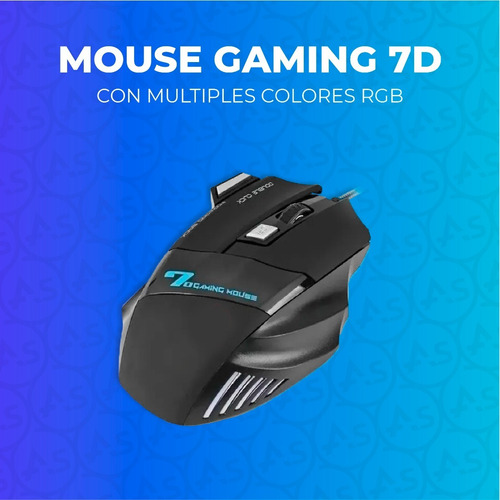 Imagen 2 de 10 de Mouse Gamer 7d Gaming Luces Led Rgb 7 Botones Usb Graduable