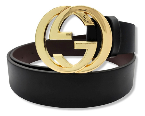 Cinturon Gg Moda Mujer Hombre Negro Liso Unisex G-invertida Color G Invertida Dorada Talla Xs (90cm)