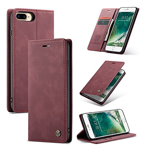 Funda Cartera Para iPhone 7/8 Plus Rojo Piel Sintetica-2
