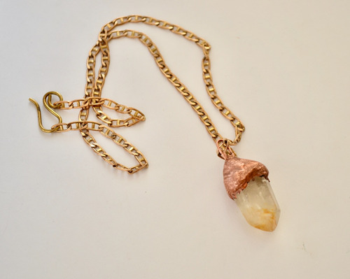 Imagen 4 de 5 de Collar Pendulo De Piedra Citrino, Cadena Bronce, Cod1