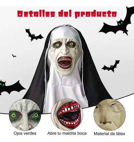 Máscara Adultos Cosplay Terror Máscara De Monja De Terror Para Halloween - Látex Realista Con Pañuelo, Diseño Espeluznante, Ideal Para Fiestas Y Casas Encantadas Careta De La Monja Terror