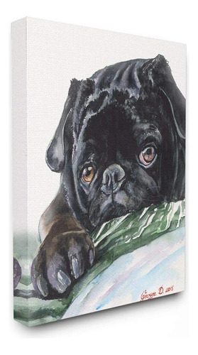 Stupell Industries Black Pug Dog Pet Animal Acuarela Pintura