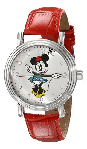 Reloj Mujer Disney W001874 Cuarzo Pulso Rojo En Cuero