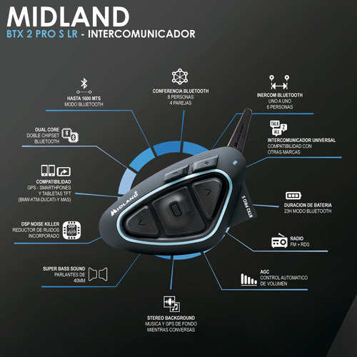 Imagen 2 de 10 de Intercomunicador Bluetooth Moto Midland Btx2 Pro Slr 1.6k X1