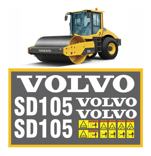 Adesivo Completo Rolo Compactador Compatível Com Volvo Sd105 Cor ADESIVO EMBLEMA GRÁFICO SD 105