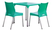 Comprar Combo Jardín: 2 Sillas Plásticas Apilables Diseño Malba Y 1 Mesa Lupe - Patas De Caño Pintadas En Color Aluminio - Rossi