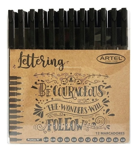 Set 12 Marcadores Lettering Artel Color del trazo Negro