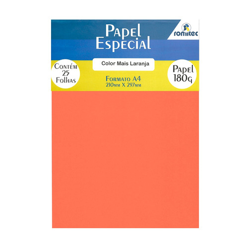 Papel Color Plus Laranja A4 210x297mm 180g Romitec 25fls