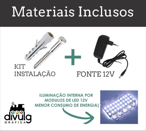 Placa Luminoso Retangular Em Acm Vazado Led Logo Dupla Face