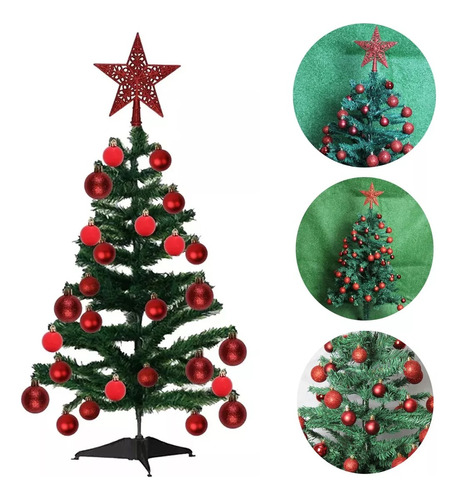 Árvore De Natal Pinheiro 120cm Decorado Glitter Vermelho Gzt Cor Verde