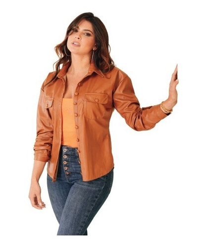 Chaqueta De Mujer Elegante Efecto Tipo Cuero Tendencia Moda