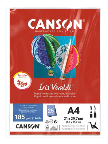 Papel Colorido Canson Iris Vivaldi Sortido A4 185g 25fls